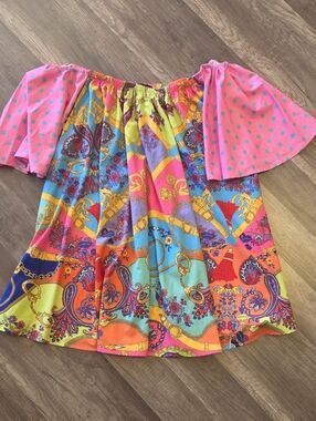 Bright Multicolor Off-Shoulder Boho Dress - Pink Accent